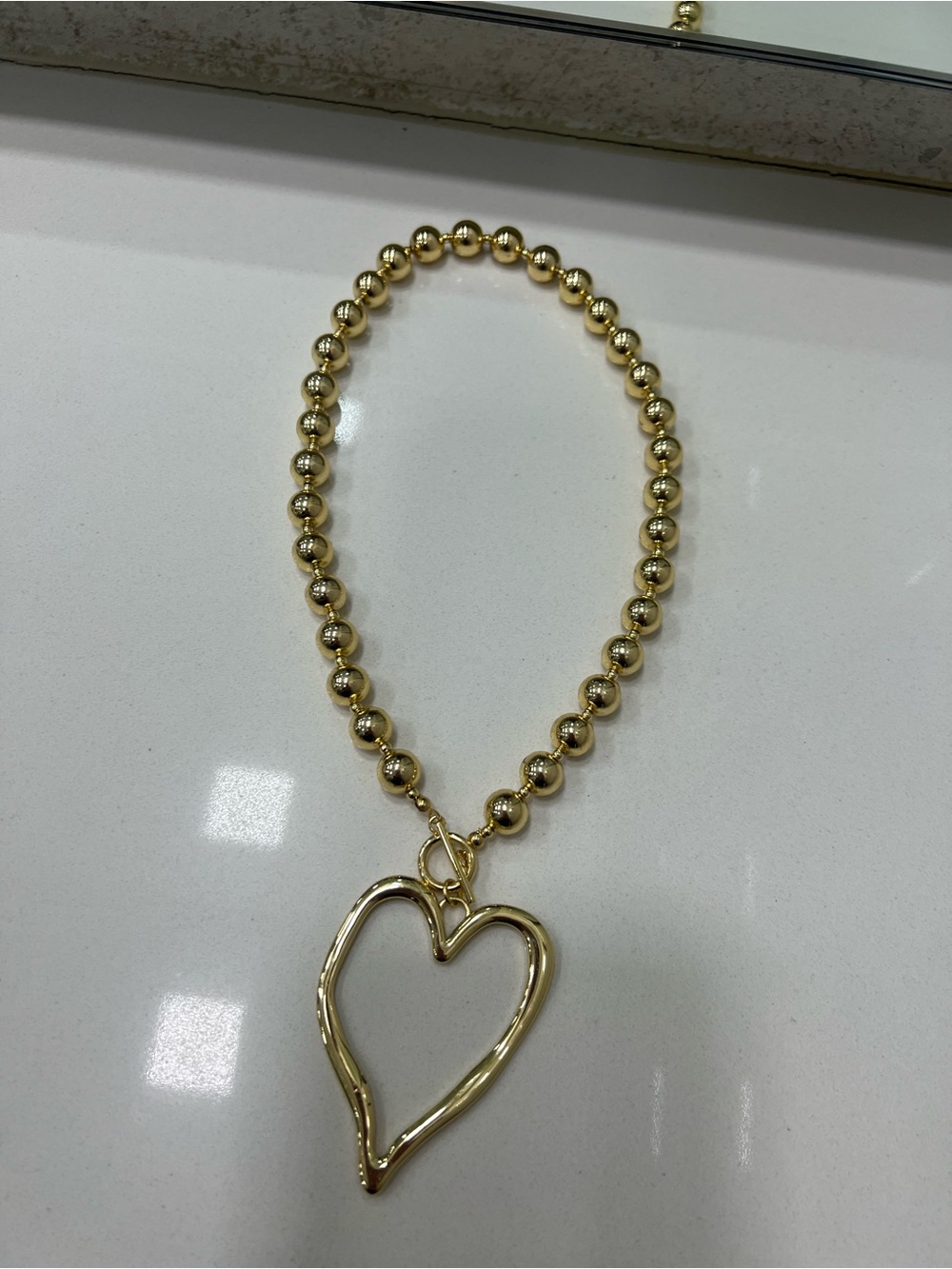 Gold Beaded Heart Pendant Necklace - Women Jewelry